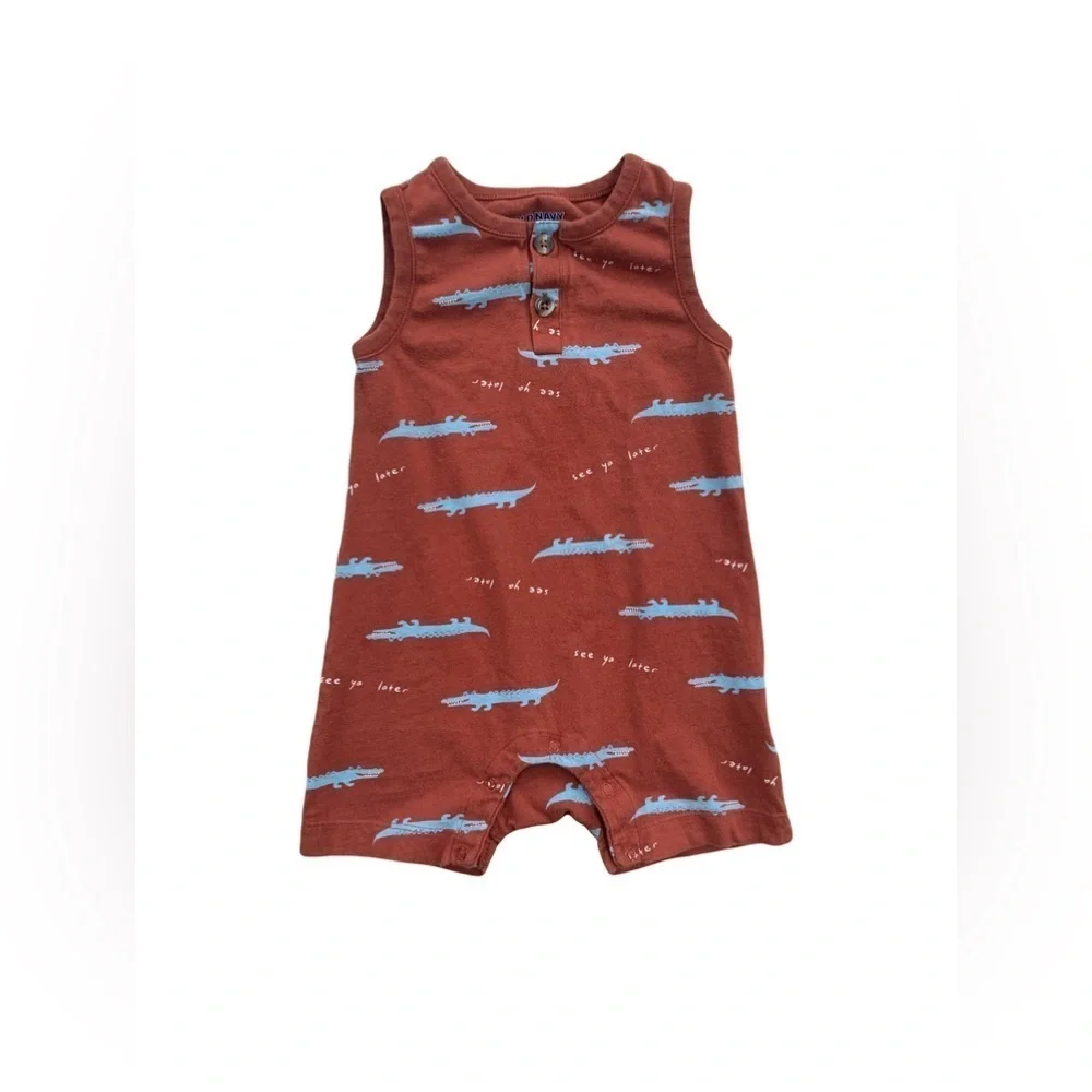 Old Navy Size 18-24 Months Alligator Print Henley Shortall Romper